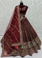 Velvet Maroon Bridal Wear Embroidery Work Lehenga Choli